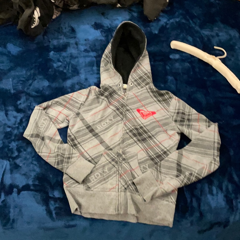 Roxy size small grey color with red and black stripes